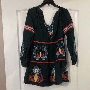 Embroidered Long Sleeve Dress - Green